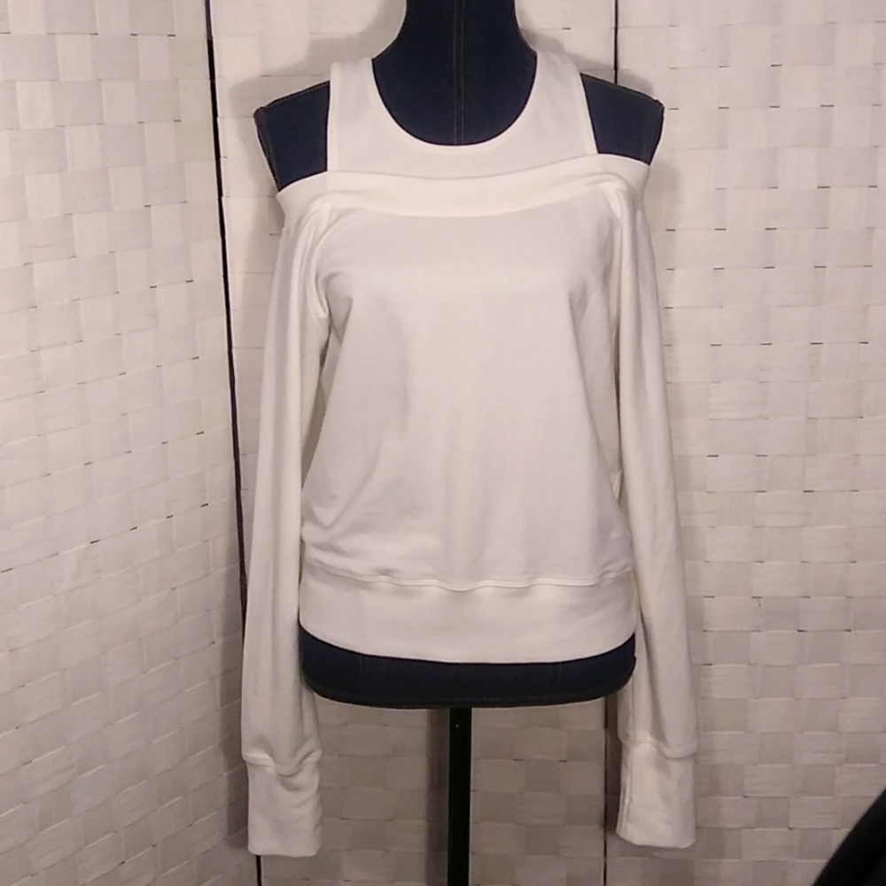 EUC Sundays Two cold shoulder white sweatshirt size M w/thumbholes